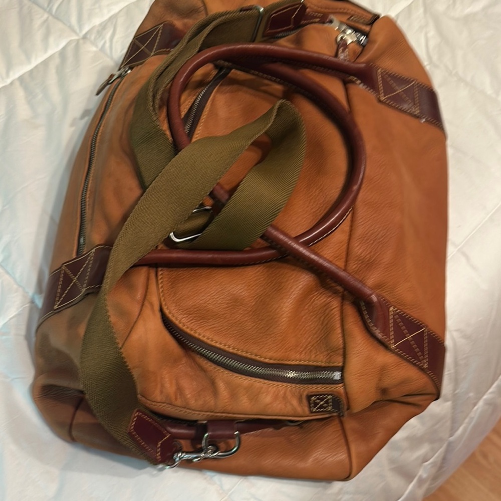 Tan Leather Duffel Bag with Leather Accents